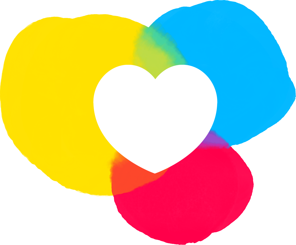 heart Illustratie hartje in rood geel en blauw vlak - verbinden van cultuur